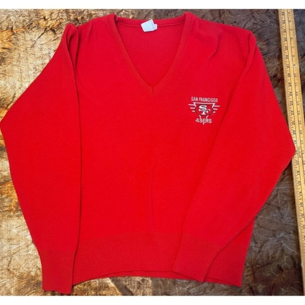 Vintage 80s San Francisco 49ers Garan V-Neck Sweater Red Mens Large Made in USA